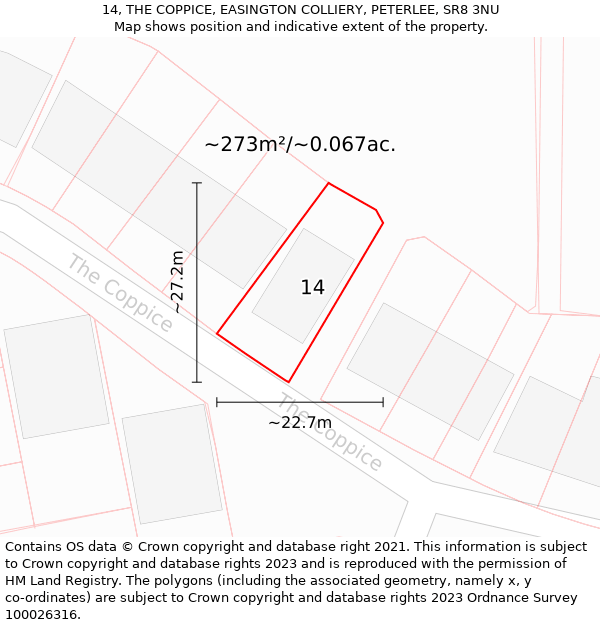 14, THE COPPICE, EASINGTON COLLIERY, PETERLEE, SR8 3NU: Plot and title map