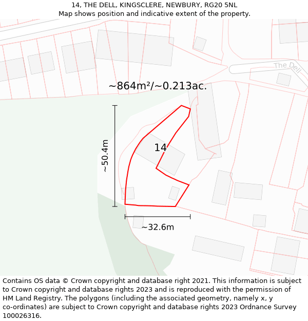 14, THE DELL, KINGSCLERE, NEWBURY, RG20 5NL: Plot and title map