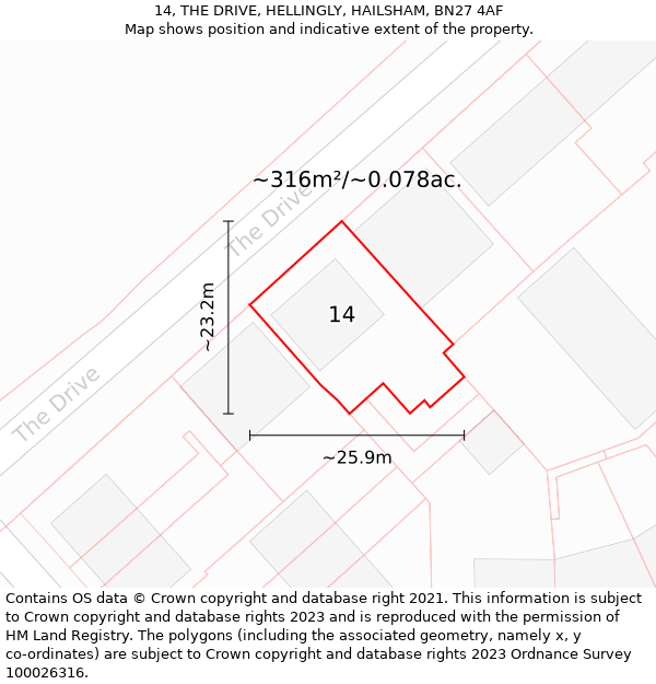 14, THE DRIVE, HELLINGLY, HAILSHAM, BN27 4AF: Plot and title map