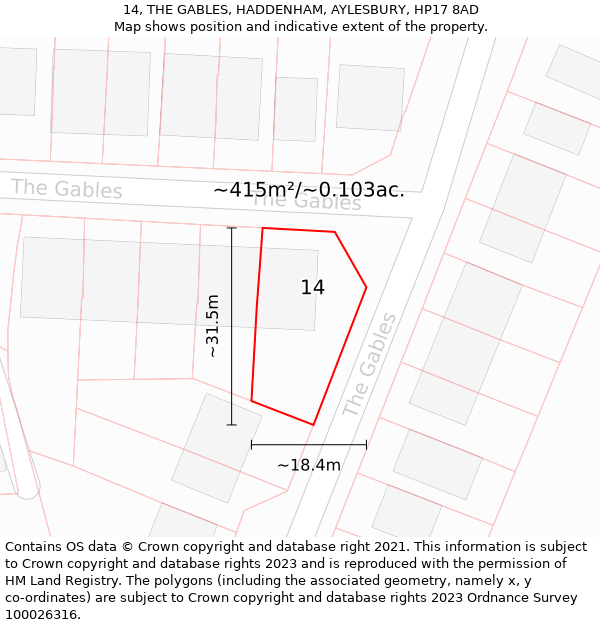 14, THE GABLES, HADDENHAM, AYLESBURY, HP17 8AD: Plot and title map