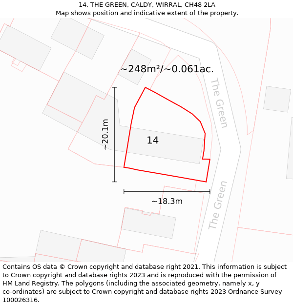 14, THE GREEN, CALDY, WIRRAL, CH48 2LA: Plot and title map