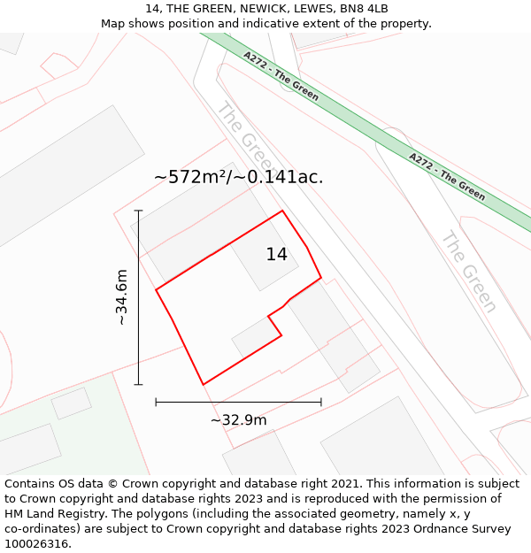 14, THE GREEN, NEWICK, LEWES, BN8 4LB: Plot and title map