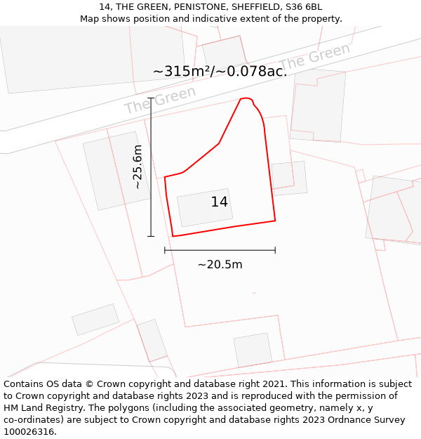 14, THE GREEN, PENISTONE, SHEFFIELD, S36 6BL: Plot and title map