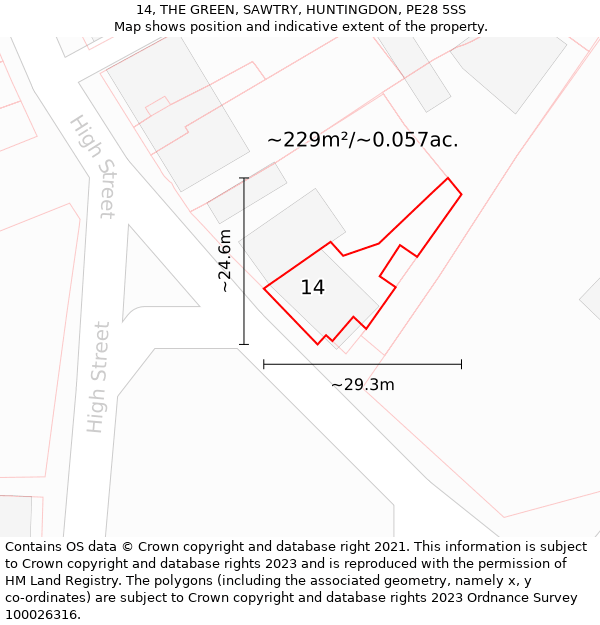 14, THE GREEN, SAWTRY, HUNTINGDON, PE28 5SS: Plot and title map