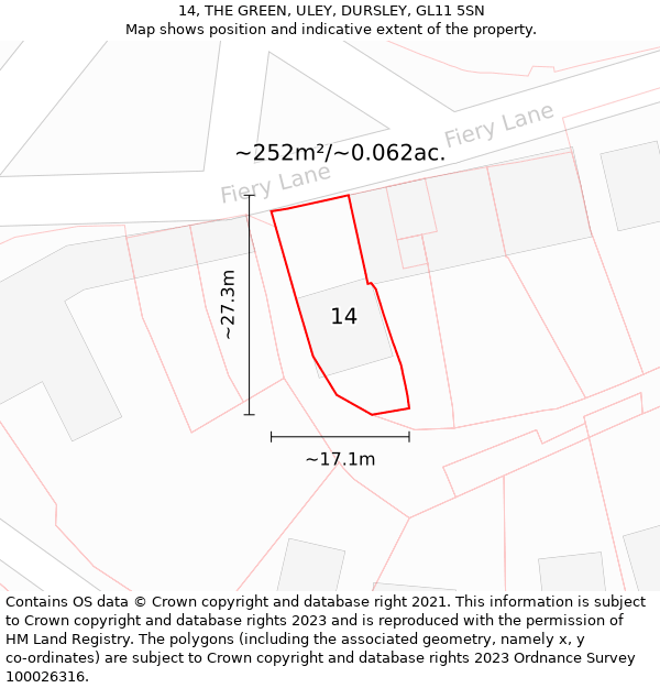 14, THE GREEN, ULEY, DURSLEY, GL11 5SN: Plot and title map