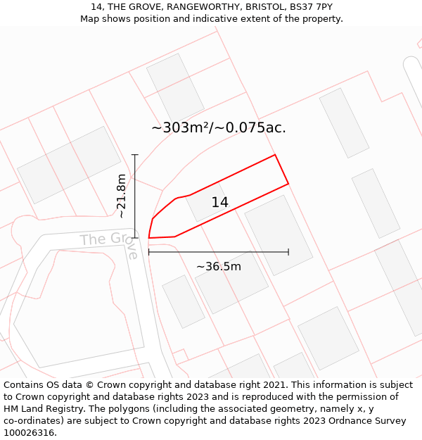 14, THE GROVE, RANGEWORTHY, BRISTOL, BS37 7PY: Plot and title map