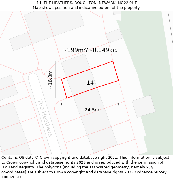 14, THE HEATHERS, BOUGHTON, NEWARK, NG22 9HE: Plot and title map