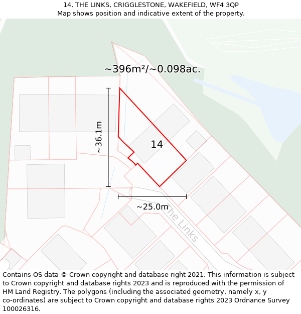 14, THE LINKS, CRIGGLESTONE, WAKEFIELD, WF4 3QP: Plot and title map