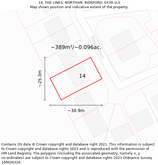 14, THE LINKS, NORTHAM, BIDEFORD, EX39 1LS: Plot and title map