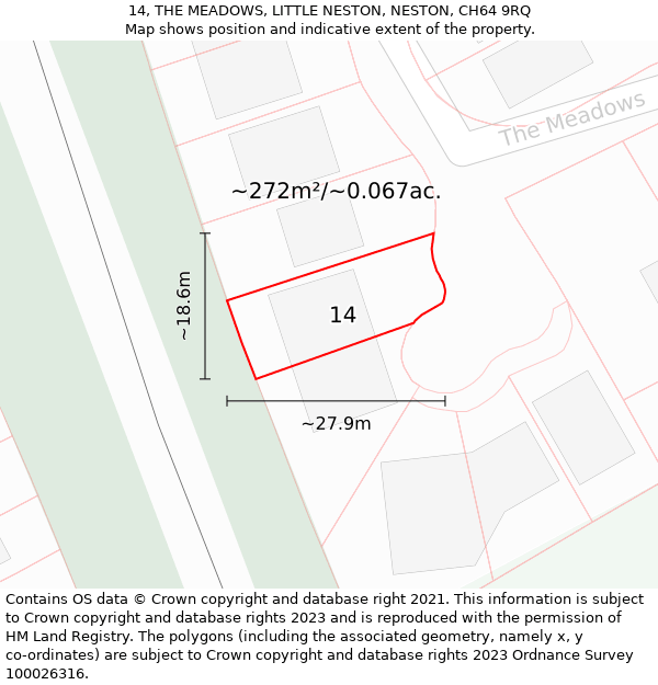 14, THE MEADOWS, LITTLE NESTON, NESTON, CH64 9RQ: Plot and title map