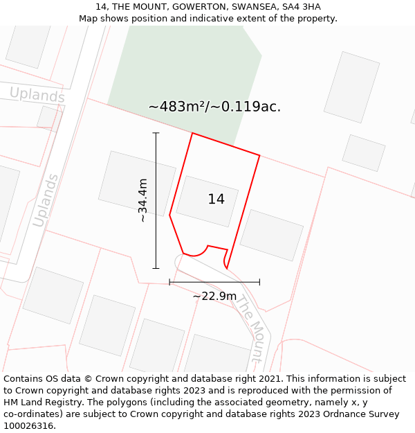 14, THE MOUNT, GOWERTON, SWANSEA, SA4 3HA: Plot and title map