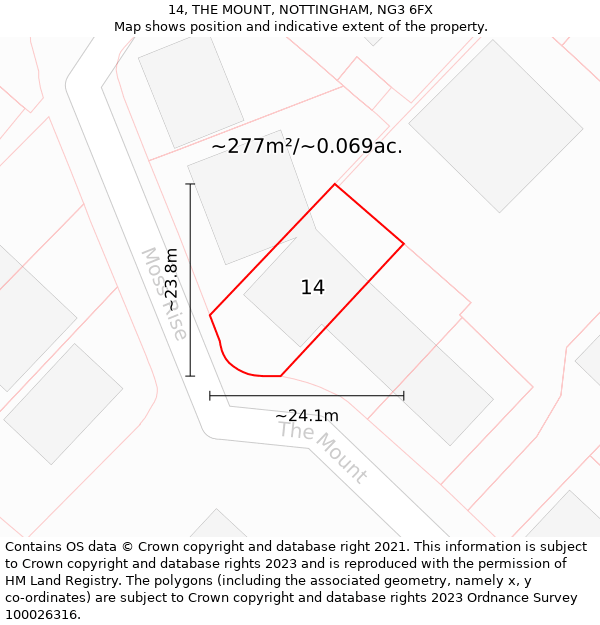 14, THE MOUNT, NOTTINGHAM, NG3 6FX: Plot and title map