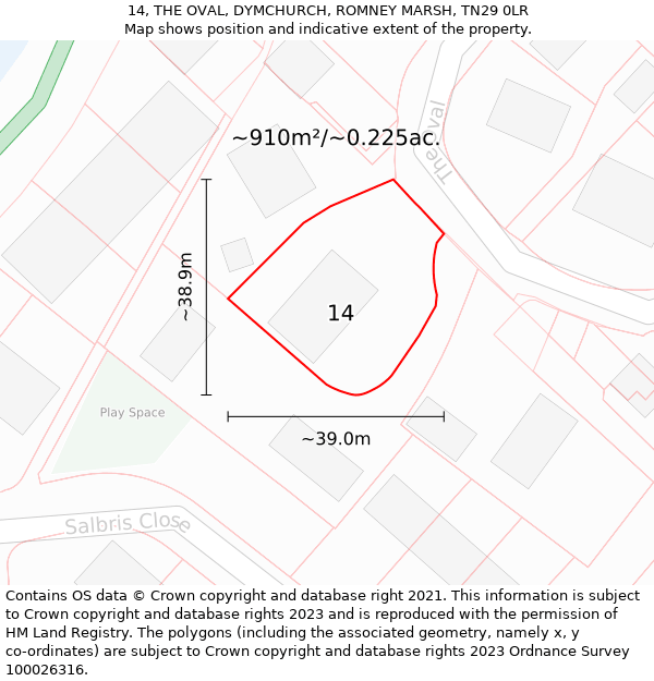 14, THE OVAL, DYMCHURCH, ROMNEY MARSH, TN29 0LR: Plot and title map