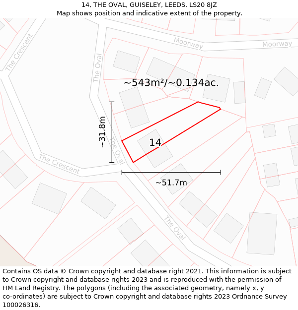 14, THE OVAL, GUISELEY, LEEDS, LS20 8JZ: Plot and title map