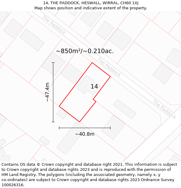 14, THE PADDOCK, HESWALL, WIRRAL, CH60 1XJ: Plot and title map