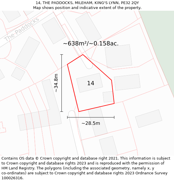 14, THE PADDOCKS, MILEHAM, KING'S LYNN, PE32 2QY: Plot and title map