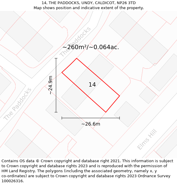 14, THE PADDOCKS, UNDY, CALDICOT, NP26 3TD: Plot and title map