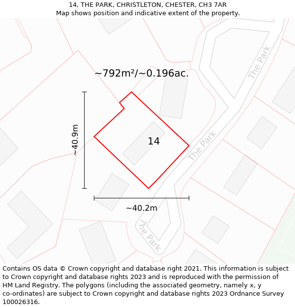 14, THE PARK, CHRISTLETON, CHESTER, CH3 7AR: Plot and title map