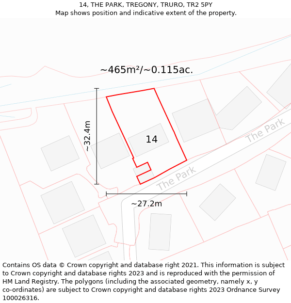 14, THE PARK, TREGONY, TRURO, TR2 5PY: Plot and title map