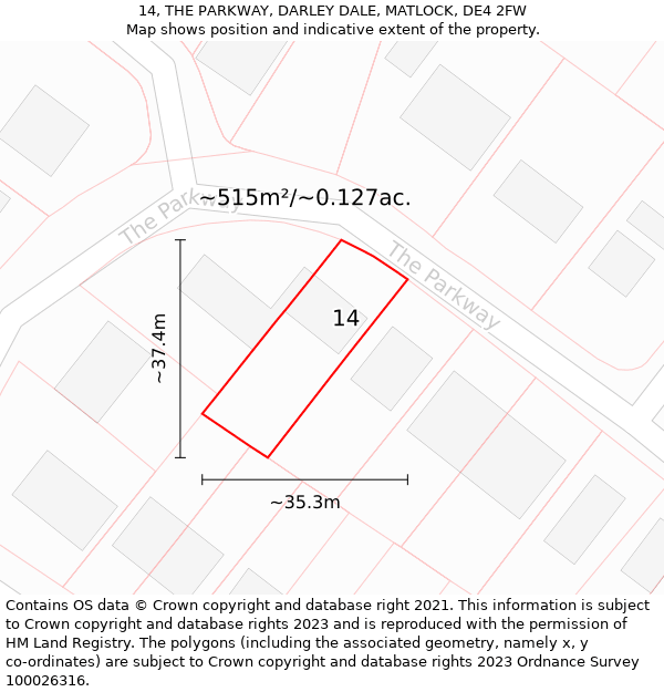 14, THE PARKWAY, DARLEY DALE, MATLOCK, DE4 2FW: Plot and title map