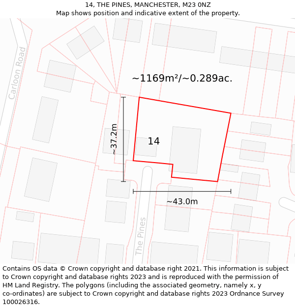 14, THE PINES, MANCHESTER, M23 0NZ: Plot and title map