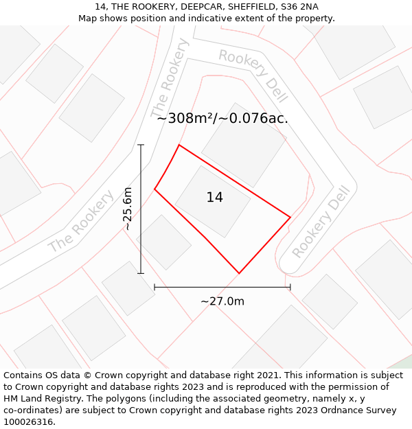 14, THE ROOKERY, DEEPCAR, SHEFFIELD, S36 2NA: Plot and title map