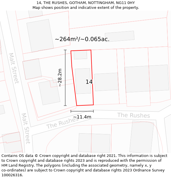 14, THE RUSHES, GOTHAM, NOTTINGHAM, NG11 0HY: Plot and title map