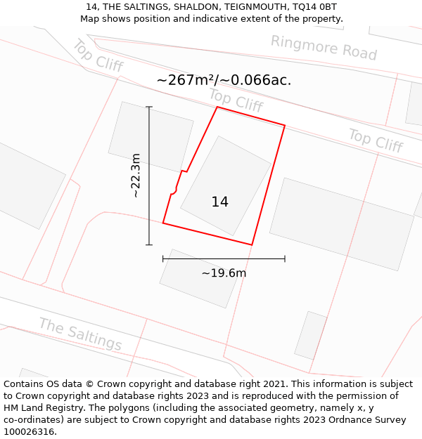 14, THE SALTINGS, SHALDON, TEIGNMOUTH, TQ14 0BT: Plot and title map