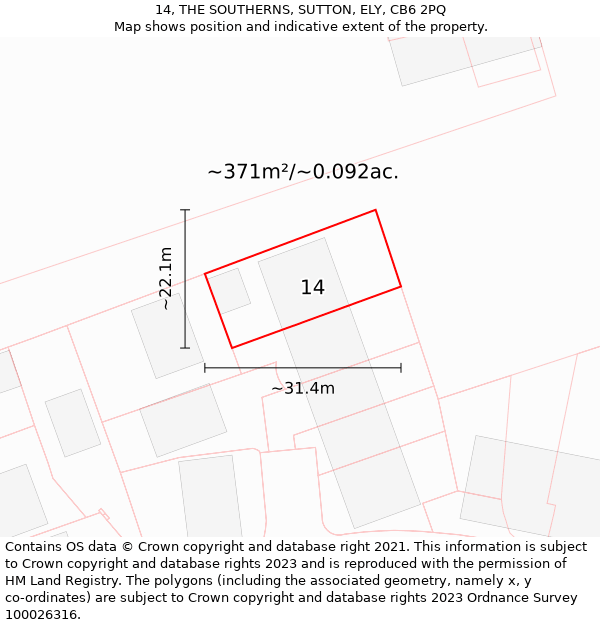 14, THE SOUTHERNS, SUTTON, ELY, CB6 2PQ: Plot and title map