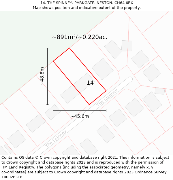 14, THE SPINNEY, PARKGATE, NESTON, CH64 6RX: Plot and title map