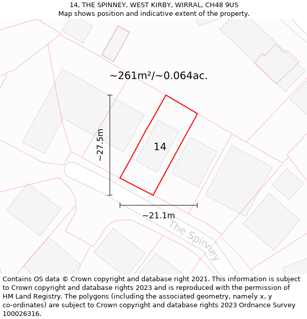 14, THE SPINNEY, WEST KIRBY, WIRRAL, CH48 9US: Plot and title map