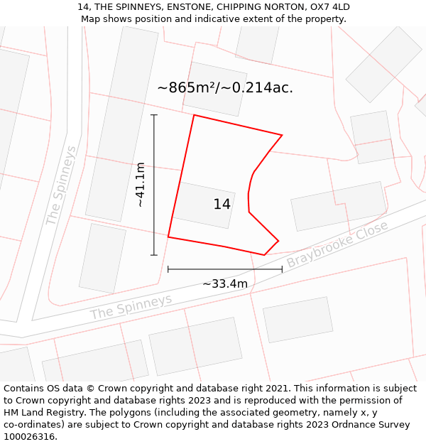 14, THE SPINNEYS, ENSTONE, CHIPPING NORTON, OX7 4LD: Plot and title map