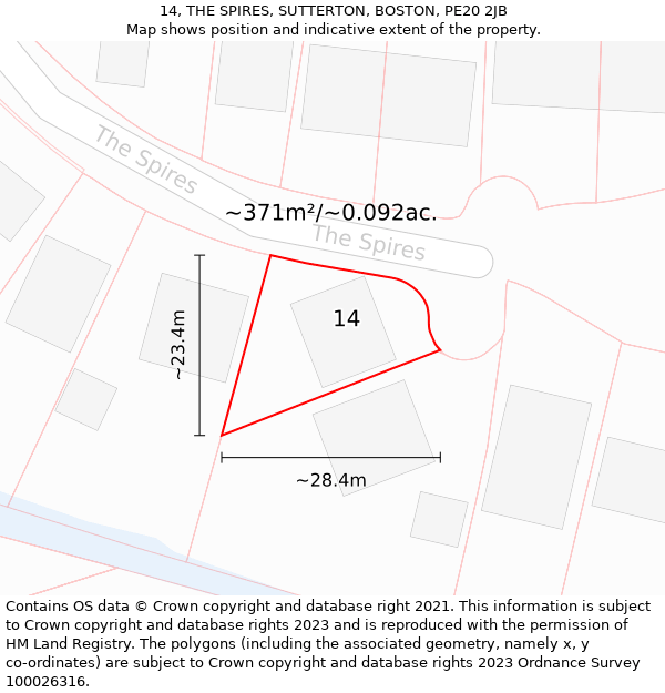 14, THE SPIRES, SUTTERTON, BOSTON, PE20 2JB: Plot and title map