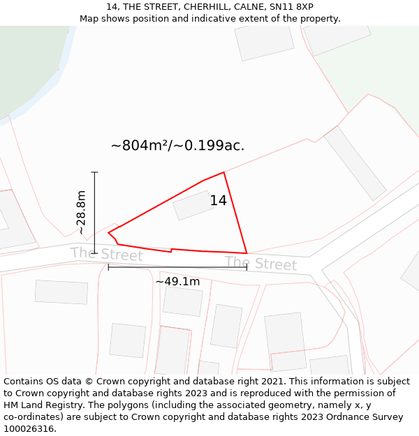 14, THE STREET, CHERHILL, CALNE, SN11 8XP: Plot and title map