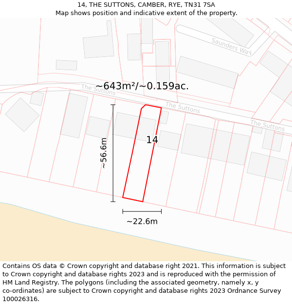 14, THE SUTTONS, CAMBER, RYE, TN31 7SA: Plot and title map