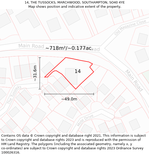 14, THE TUSSOCKS, MARCHWOOD, SOUTHAMPTON, SO40 4YE: Plot and title map