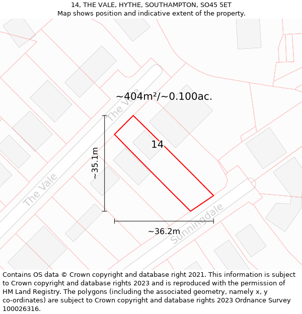 14, THE VALE, HYTHE, SOUTHAMPTON, SO45 5ET: Plot and title map