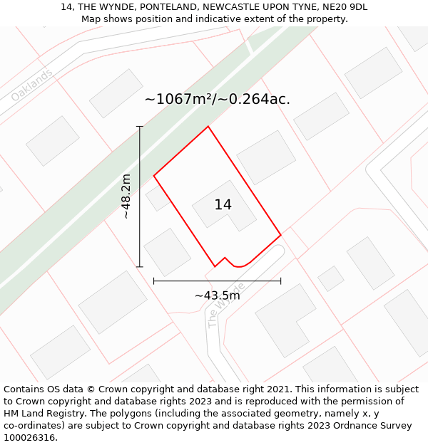 14, THE WYNDE, PONTELAND, NEWCASTLE UPON TYNE, NE20 9DL: Plot and title map