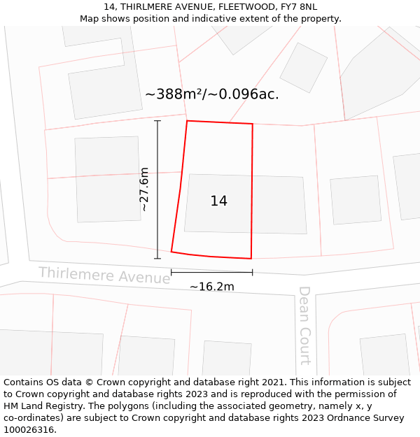 14, THIRLMERE AVENUE, FLEETWOOD, FY7 8NL: Plot and title map