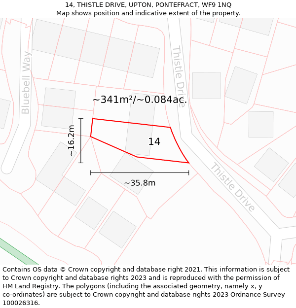 14, THISTLE DRIVE, UPTON, PONTEFRACT, WF9 1NQ: Plot and title map