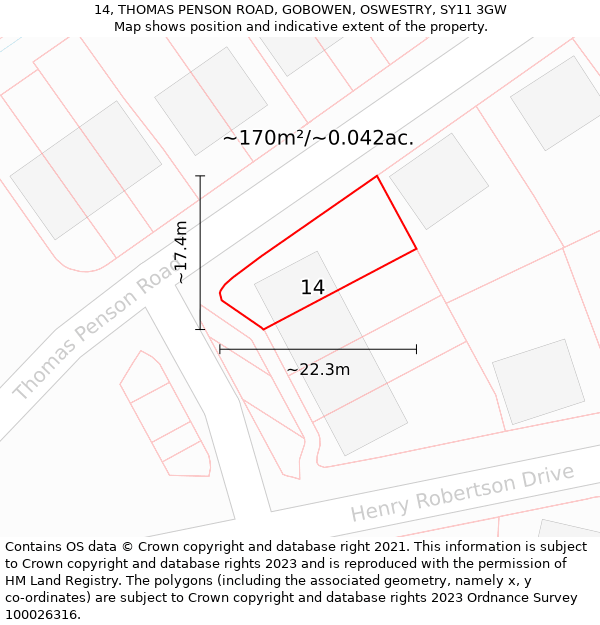 14, THOMAS PENSON ROAD, GOBOWEN, OSWESTRY, SY11 3GW: Plot and title map