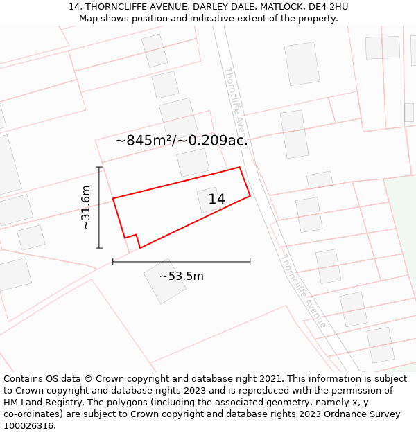 14, THORNCLIFFE AVENUE, DARLEY DALE, MATLOCK, DE4 2HU: Plot and title map