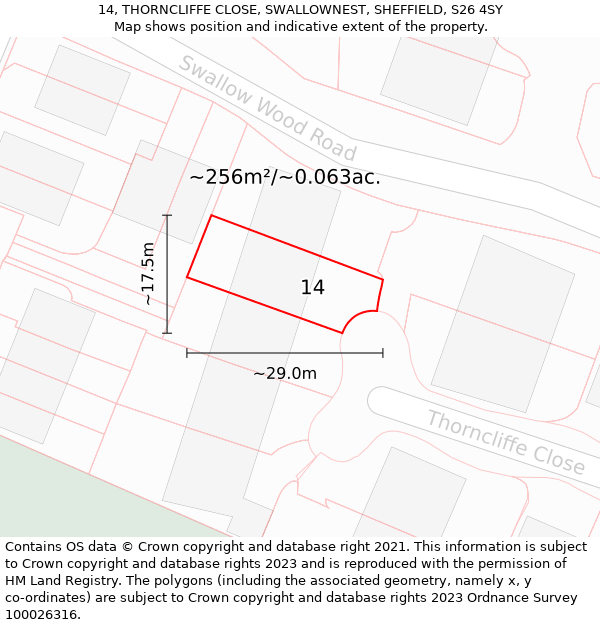 14, THORNCLIFFE CLOSE, SWALLOWNEST, SHEFFIELD, S26 4SY: Plot and title map