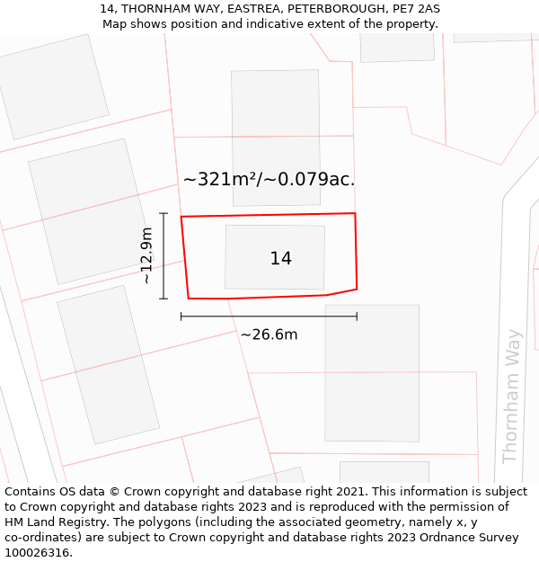 14, THORNHAM WAY, EASTREA, PETERBOROUGH, PE7 2AS: Plot and title map