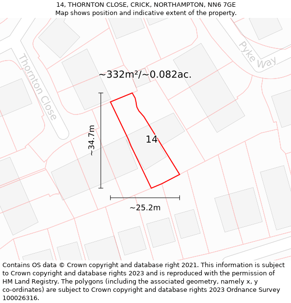14, THORNTON CLOSE, CRICK, NORTHAMPTON, NN6 7GE: Plot and title map