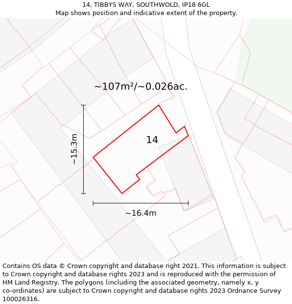 14, TIBBYS WAY, SOUTHWOLD, IP18 6GL: Plot and title map