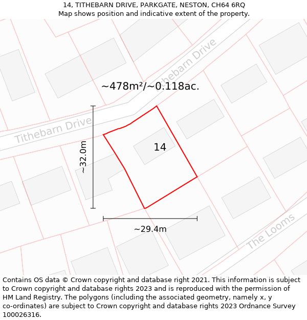 14, TITHEBARN DRIVE, PARKGATE, NESTON, CH64 6RQ: Plot and title map