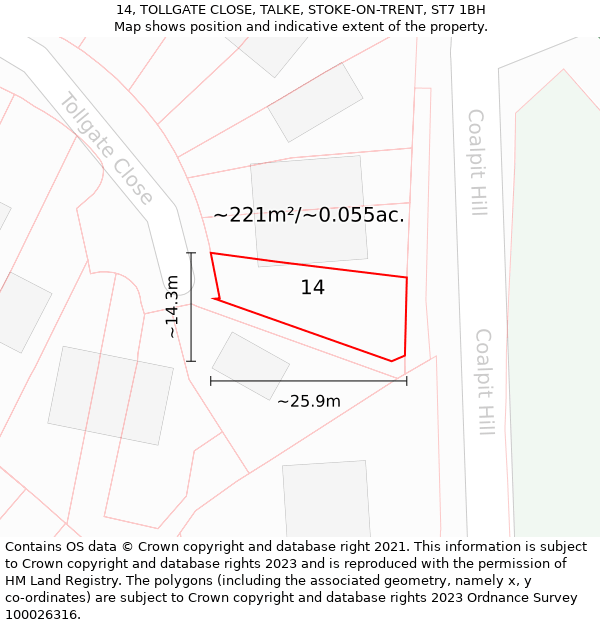 14, TOLLGATE CLOSE, TALKE, STOKE-ON-TRENT, ST7 1BH: Plot and title map