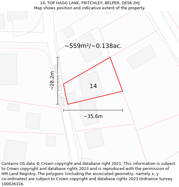 14, TOP HAGG LANE, FRITCHLEY, BELPER, DE56 2HJ: Plot and title map