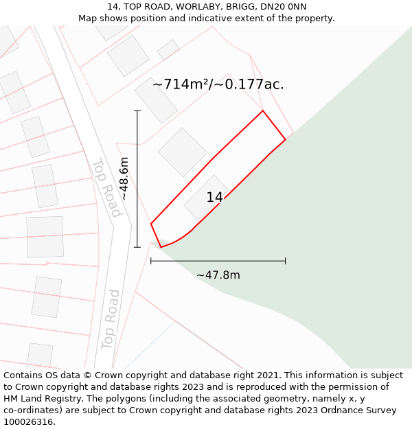 14, TOP ROAD, WORLABY, BRIGG, DN20 0NN: Plot and title map